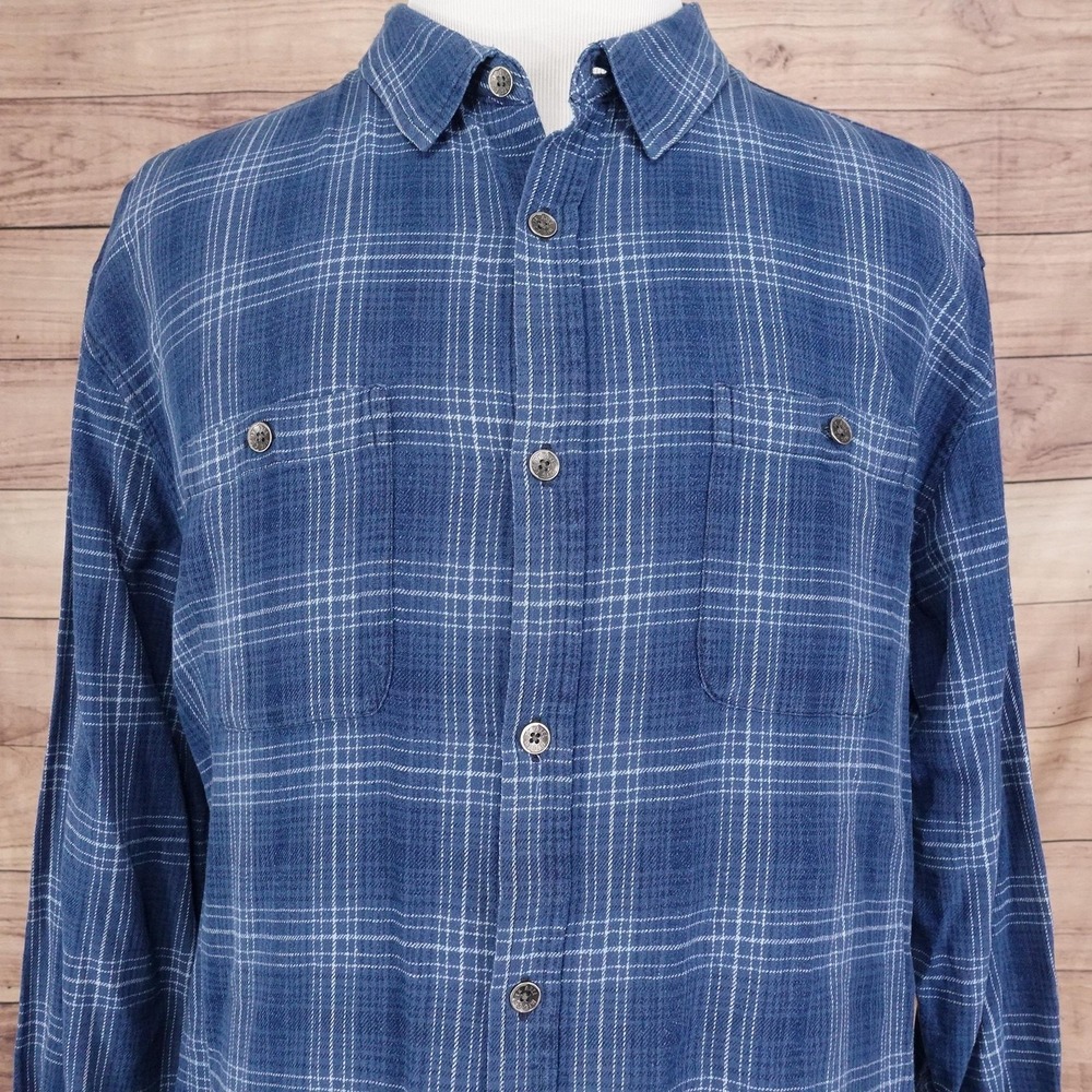 TK AXEL Shirt Mens 2XL Blue Plaid Long Sleeve Button Front‎ Double Pocket Casual